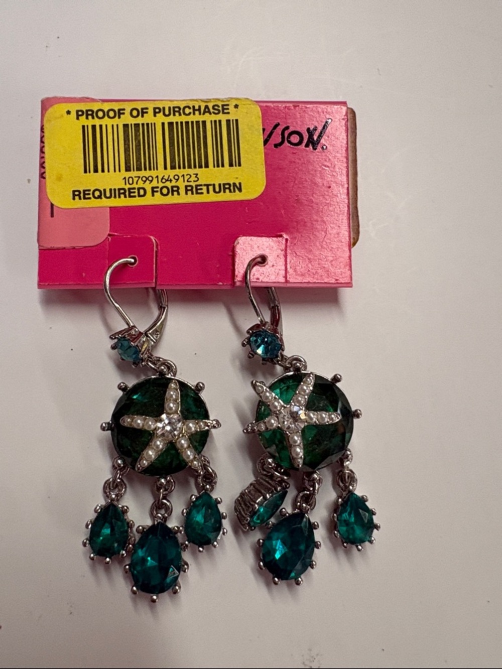 Betsey Johnson Emerald Starfish Dangle Earrings - Teal Green
